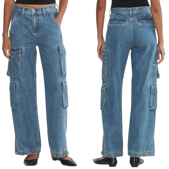 Denim Forum '90s Millie Hi-Rise Cargo Jeans Relaxed Fit Wide Leg Rigid 27 - Picture 1 of 16